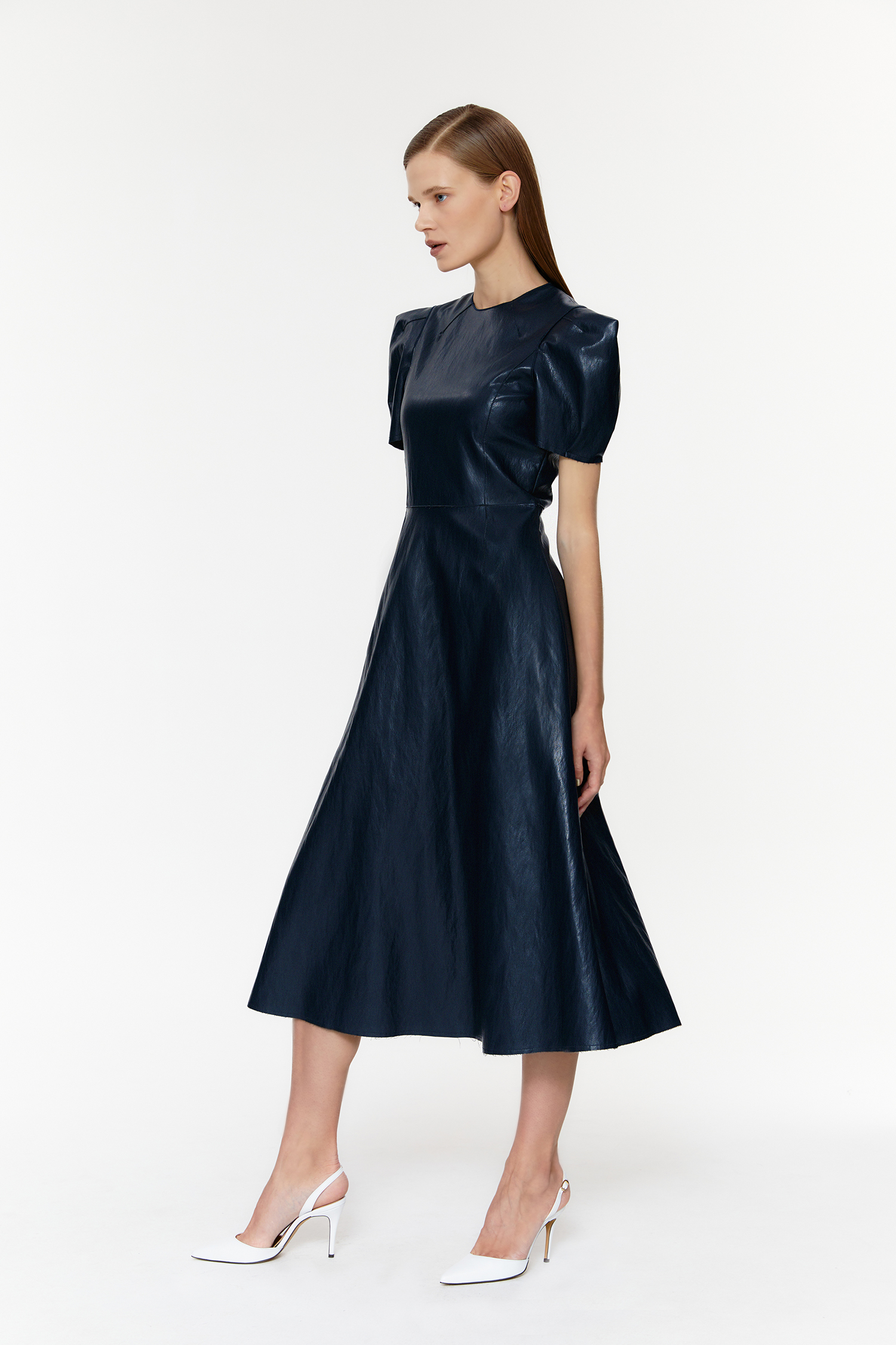 Zip-out Leather Dress [NAVY]