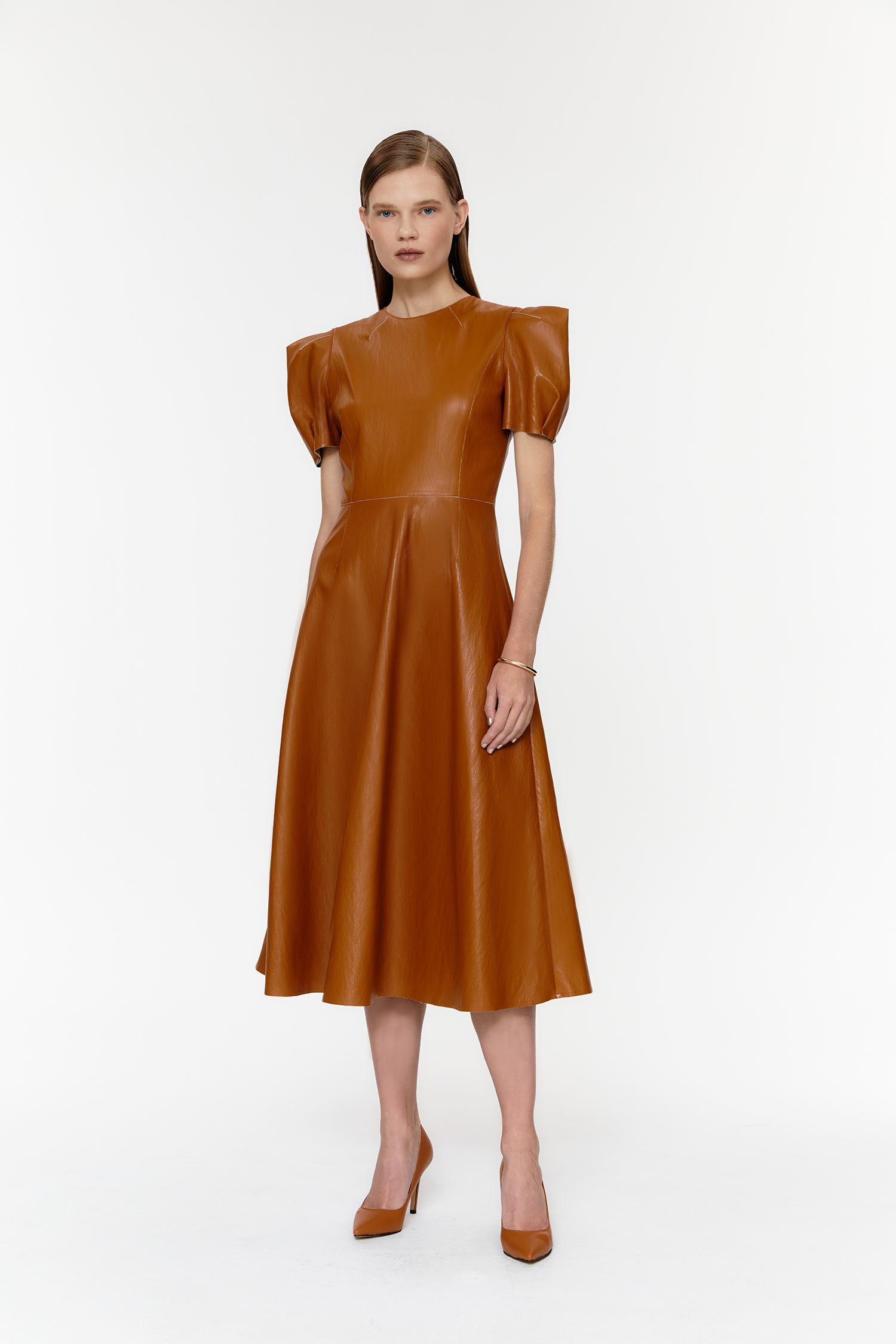 Zip-out Leather Dress [CAMEL]